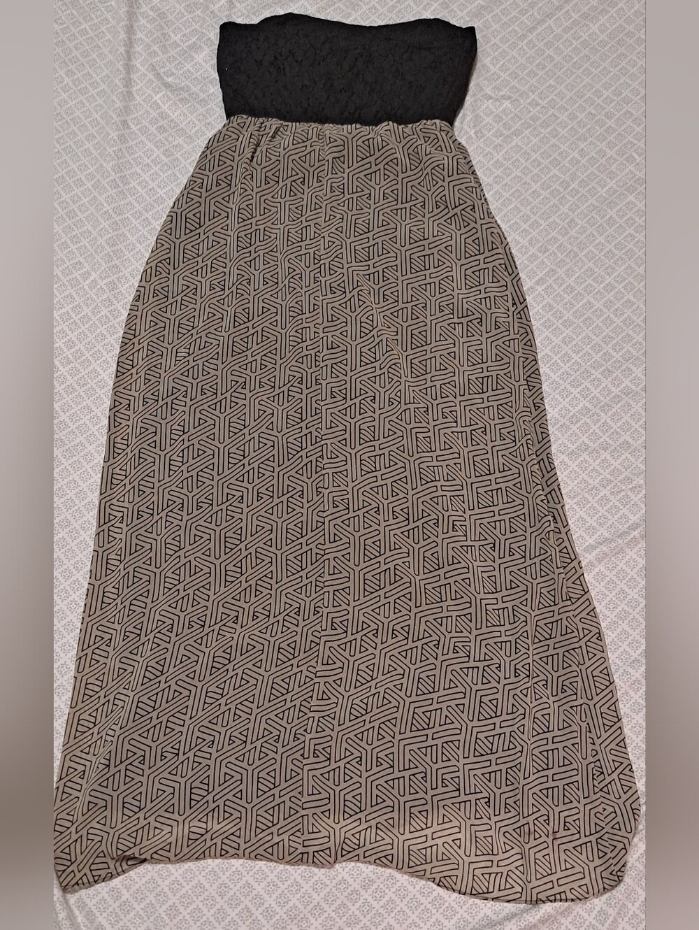 Kismet Black and Tan Geometric Maxi Strapless Dress Women Sz S/P